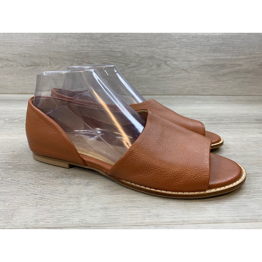 Seychelles Women's Brown Leather Open Toe dOrsay Flat Sandals 8.5 Comfort Shoes